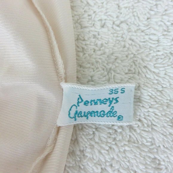 Vintage 70s Pennys Full Length Nylon Dress Slip S Beige Lace Pin Up Glam Modest - Picture 5 of 10